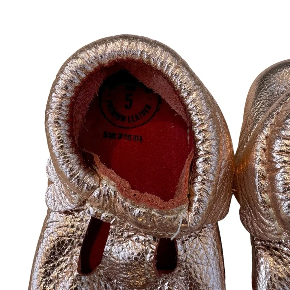Freshly Picked Mary Jane Moccasin Mini Sole Rose Gold Boho Metallic Size 5 NEW